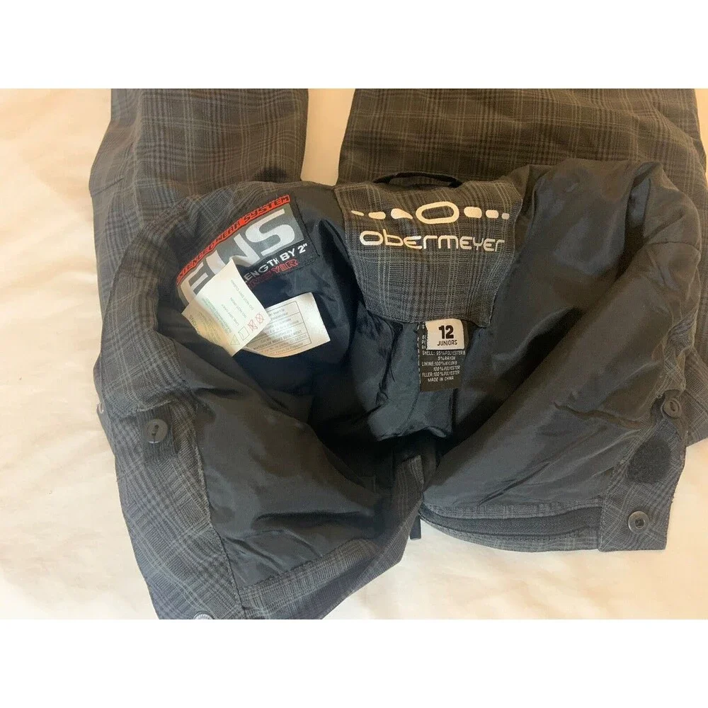 Obermeyer EWS Gray Plaid Snow Ski Pants Insulated Adjustable Waist Juniors 12